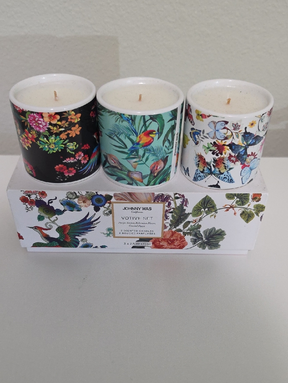 Johnny Was Floral Votive Candle Trio - Black, Teal, White